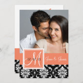 Save The Date Orange Peach Black Damask Photo Enregistrer la dat (Devant / Derrière)