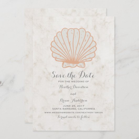 Save The Date Orange Rustic Seashell Enregistrer l'Invitation de (Devant / Derrière)