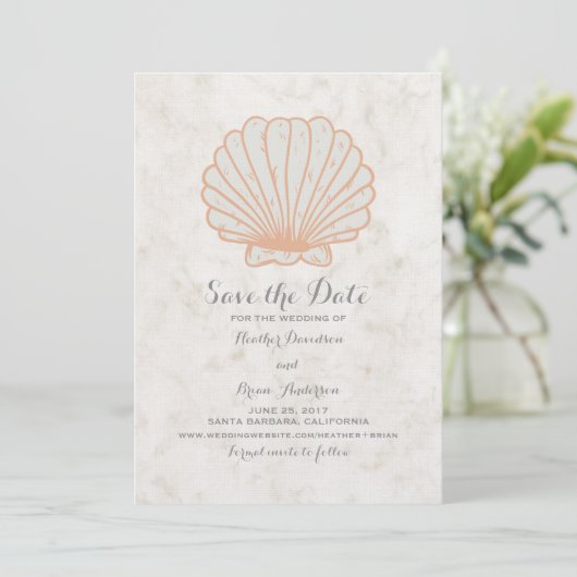 Save The Date Orange Rustic Seashell Enregistrer l'Invitation de (Debout devant)