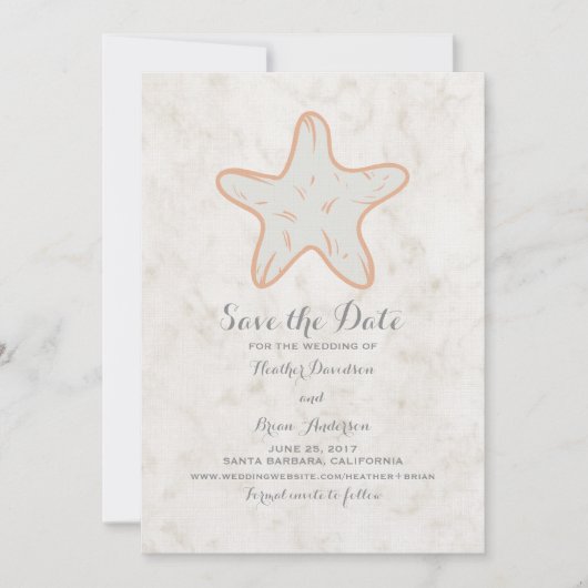 Save The Date Orange Rustic Starfish Enregistrer l'Invitation de (Devant)