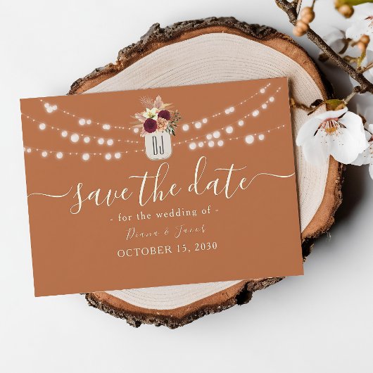 Save The Date Orange Rustique Bourgogne Floral Lumières Mariage