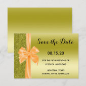 Save The Date Orange Silk Bow Gold Glitter 18th Birthday (Devant / Derrière)