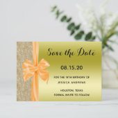Save The Date Orange Silk Bow Gold Glitter Sequins 18th Birthday (Debout devant)