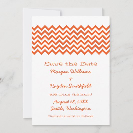 Save The Date Orange Simple Chevron Enregistrer l'Invitation de (Devant)