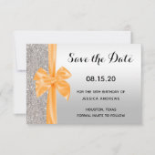 Save The Date Orange Soie Bow Séquins d'argent 18e anniversaire (Devant)