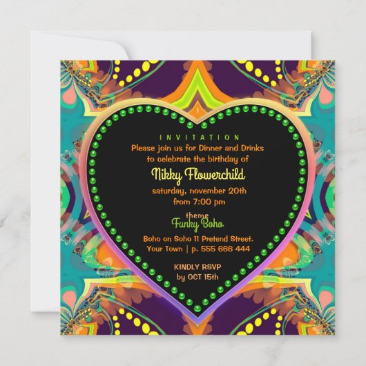 Save The Date Orange Turquoise Super Hippie Bohème (Dos)