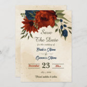 Save The Date oranger brûlé fleurs de la marine botanique (Devant / Derrière)