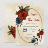 Save The Date oranger brûlé fleurs de la marine botanique (Devant / Derrière)