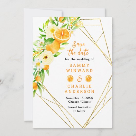 Save The Date Oranges avec Mariage de feuillage (Devant)