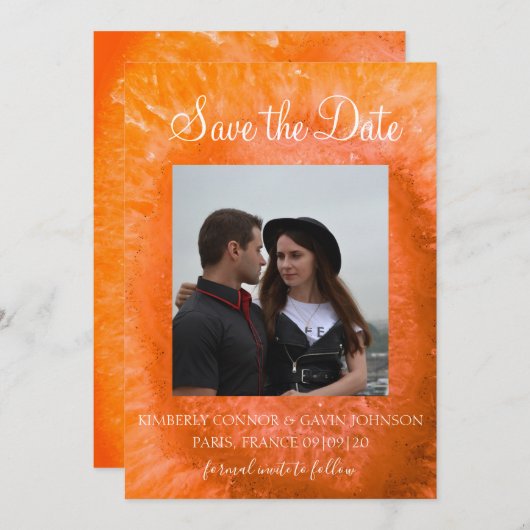 Save The Date |Oranje Agate Schijf (Voorkant / Achterkant)