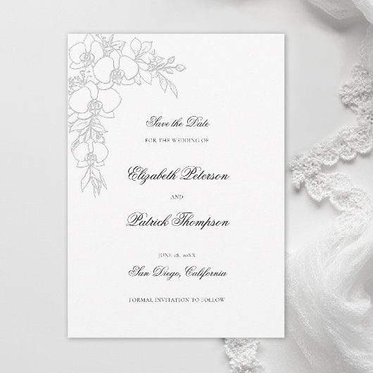 Save The Date Orchid Elevated White Formal Traditional Wedding
