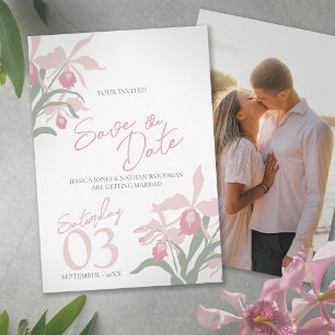 Save The Date Orchidée cattleya rose poussiéreuse photo personna