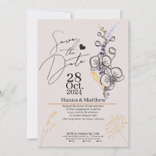 Save The Date Orchidée chic moderne noir & violet