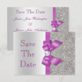 Save The Date Orchidée radiante noeud papillon & Diamants Argent (Devant / Derrière)