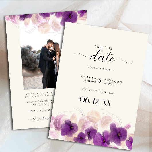 Save The Date Orchidée violette classique Mariage photo moderne
