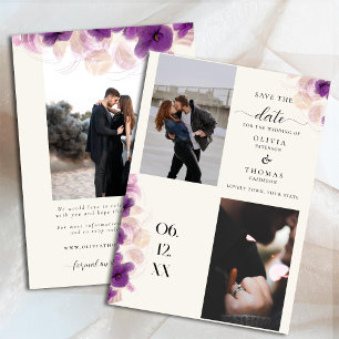 Save The Date Orchidée violette moderne Boho Chic 3 Photos Maria