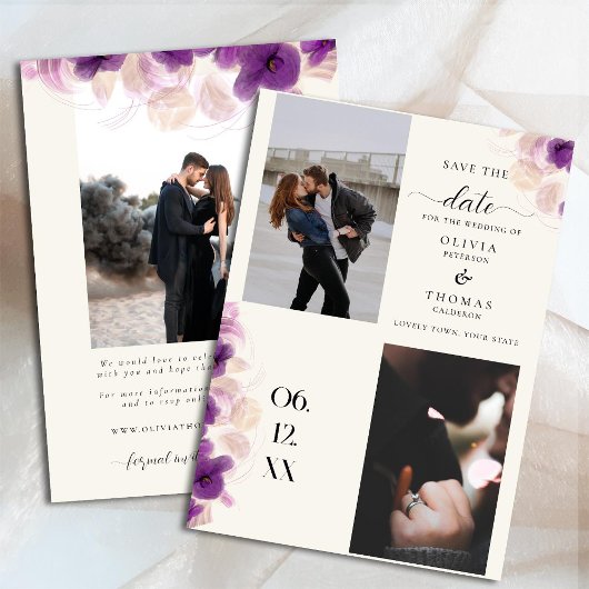 Save The Date Orchidée violette moderne Boho Chic 3 Photos Maria