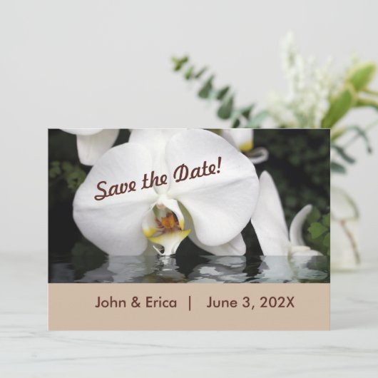 Save The Date Orchidées blanches dans l'eau plat Enregistrer la  (Debout devant)