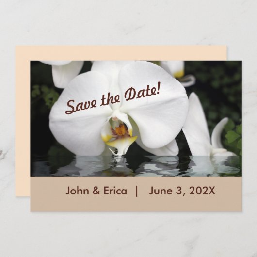 Save The Date Orchidées blanches dans l'eau plat Enregistrer la  (Devant / Derrière)