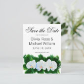 Save The Date Orchidées d'aquarelle blanc vert romantique (Debout devant)