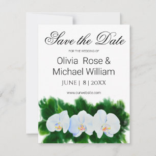Save The Date Orchidées d'aquarelle blanc vert romantique