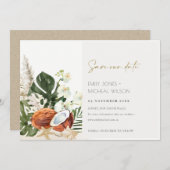 Save The Date Orchidées de cocotier tropicales aquarelle feuilla (Devant / Derrière)