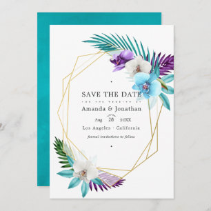Save The Date Orchidées tropicales géométriques Mariage Photo
