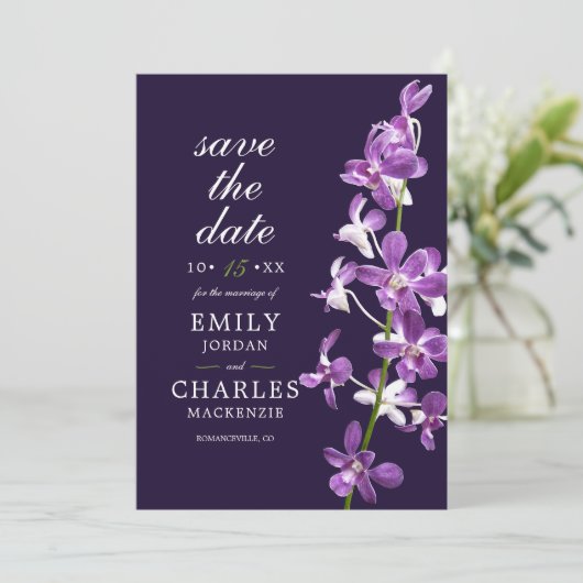 Save The Date Orchidées violettes, Mariage élégant et moderne (Debout devant)