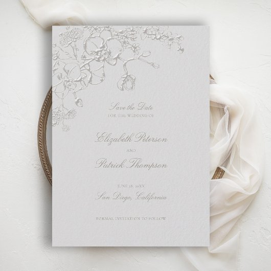 Save The Date Orchids Reverie Ivory Formal Traditional Wedding