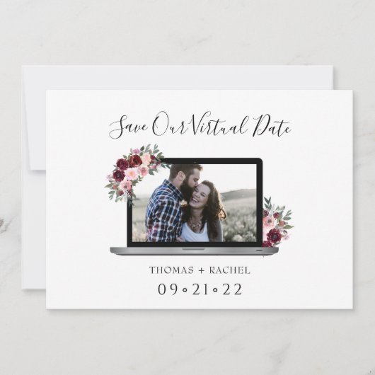 Save The Date ordinateur portable mariage virtuel feuillage de f (Devant)