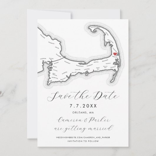 Save The Date Orléans MA Cape Cod Map Mariage noir et blanc (Devant)