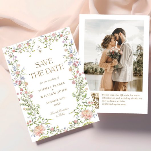 Save The Date Ornate Grace Pastel Blush Floral Photo Mariage