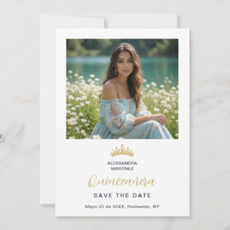 Save The Date Ornate Tiara Minimalist Quinceañera Photo Design