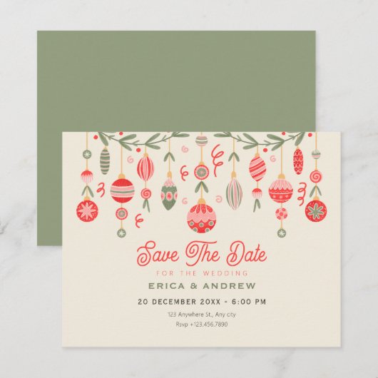 Save The Date ornement de mariage de Noël (Devant / Derrière)