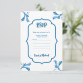 Save The Date Ornements de feuilles de carreaux bleus minimalist (Debout devant)