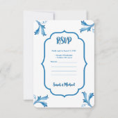 Save The Date Ornements de feuilles de carreaux bleus minimalist (Devant)