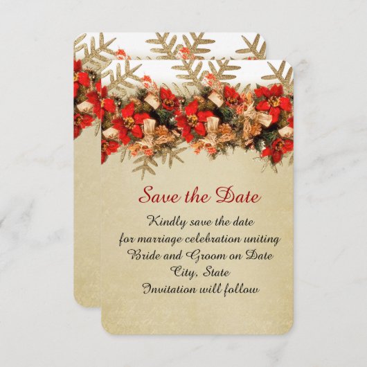 Save The Date Ornements d'hiver Gold/Red Enregistrer la date (Devant / Derrière)