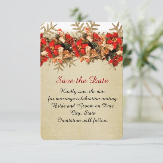 Save The Date Ornements d'hiver Gold/Red Enregistrer la date (Debout devant)