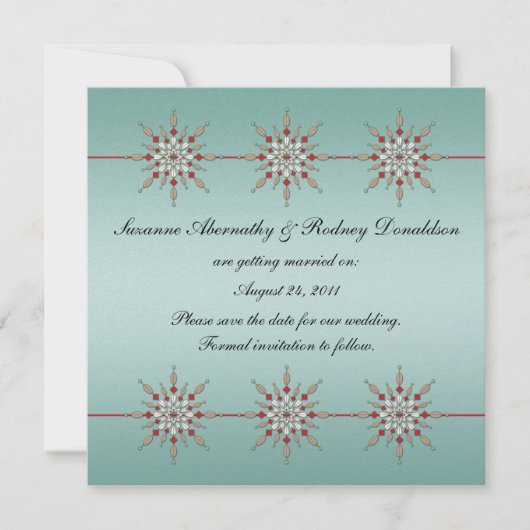 Save The Date Ornements sarcelle et rouge Enregistrer la date (Devant)