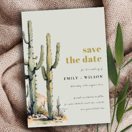 Save The Date Ouest Boho Cactus Désert Sage Paysage vert