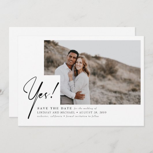 Save The Date Oui - Amusant et moderne Enregistrer la photo de l (Devant / Derrière)