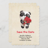 Save The Date Ours de Panda mignonne avec Bouquet de Rose (Devant / Derrière)