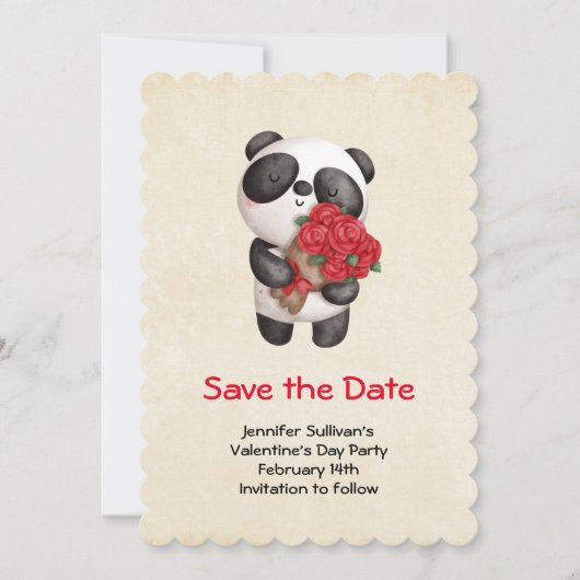 Save The Date Ours de Panda mignonne avec Bouquet de Rose (Devant)