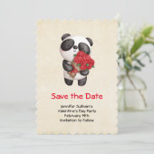 Save The Date Ours de Panda mignonne avec Bouquet de Rose (Debout devant)