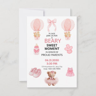 SAVE THE DATE OURSON EN TUTU ROSE 3X5 FILLE FÊTE DE NAISSANCE