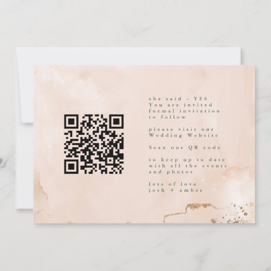 Save The Date Oval Boho Bold QR Code Moderne Feuilleté Golden Ph (Dos)