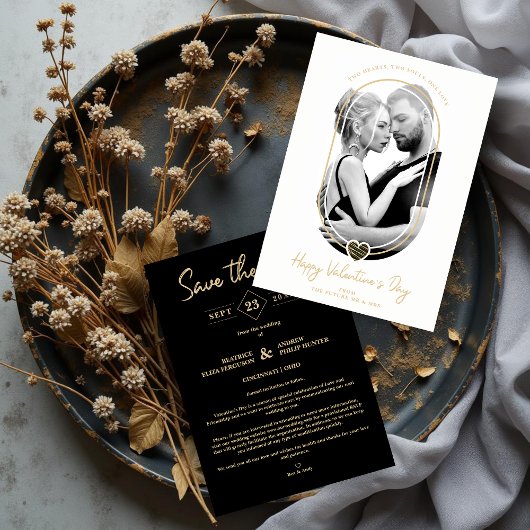 Save The Date Oval Effect Black Heart Happy Valentine's Day