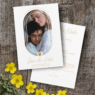 Save The Date Oval Effet Pride Coeur LGBT Lesbian Gay Mariage