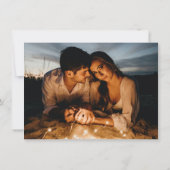 Save The Date Ovale de feuille blanc bleu photo mariage (Dos)