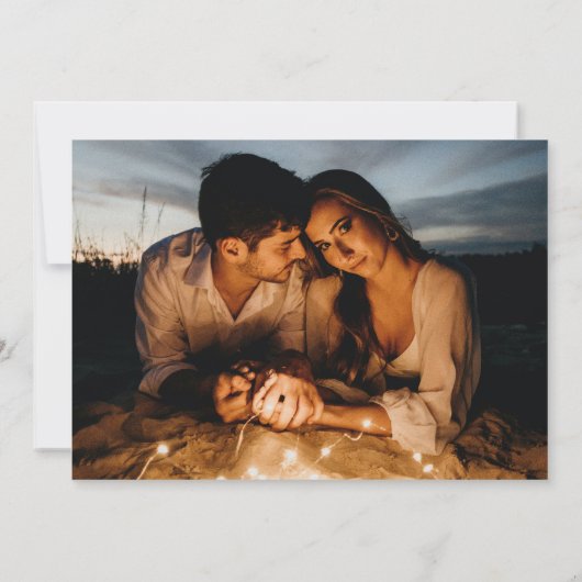 Save The Date Ovale de feuille blanc bleu photo mariage (Dos)